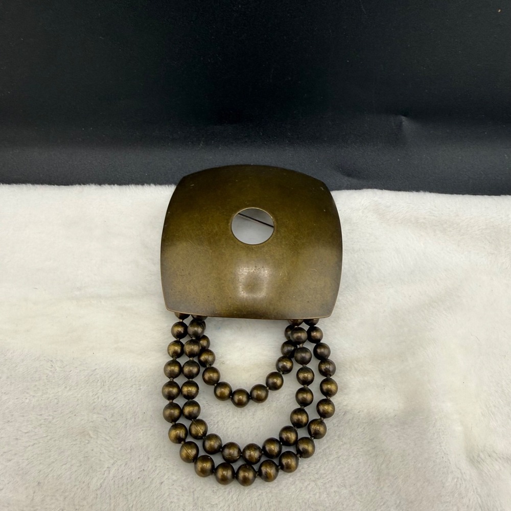 Vintage Brooch Brass Signed‎ By Audrey Schenk Modernist